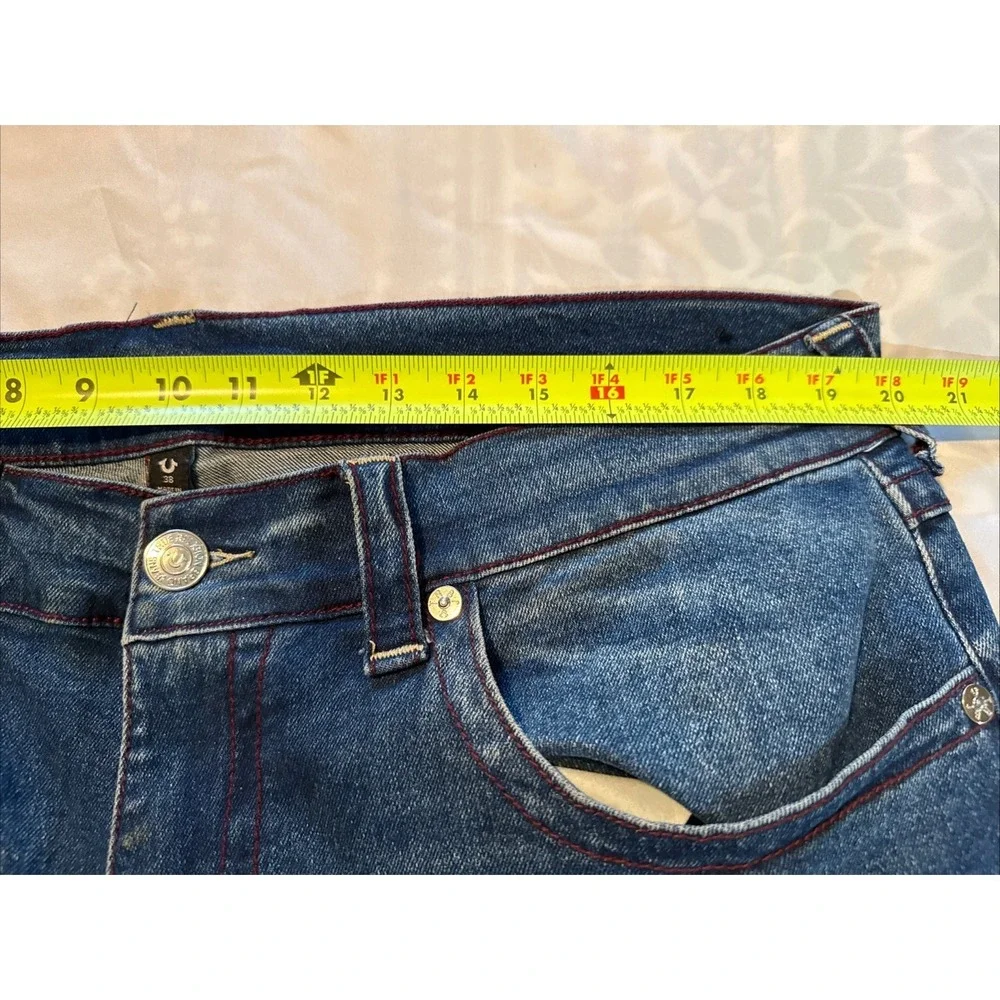 True Religion Mens Jeans 38x34 Geno Relaxed Slim Flap Pockets Dark Wash Blue USA